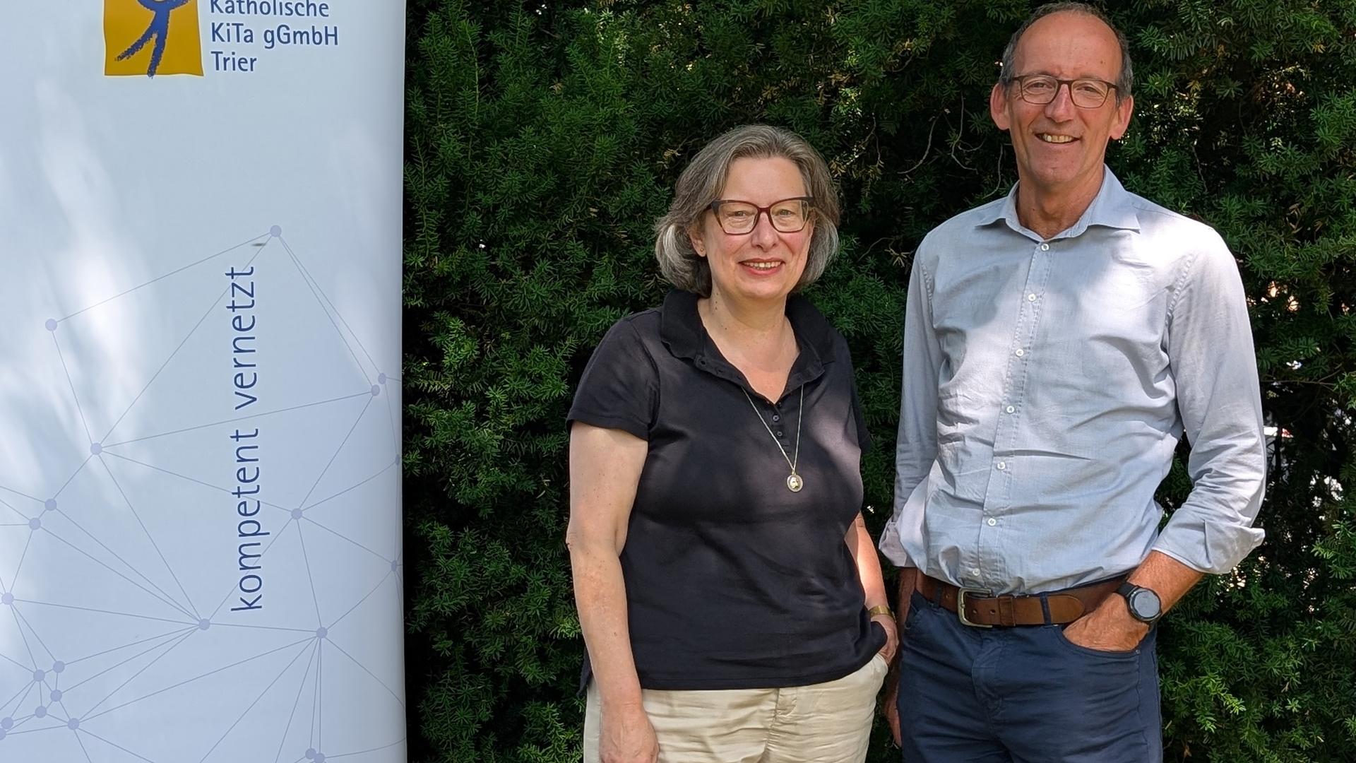 Die Geschäftsführung der katholischen KiTa gGmbH Trier: Cordula Scheich & Konrad Berg.