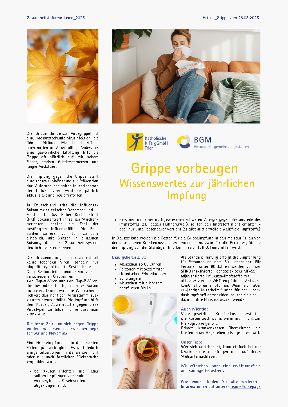 Gesundheitsinformation Grippeimpfung 09/25 (c) Katholische KiTa gGmbH Trier Gesundheitsinformation Grippeimpfung 09/25