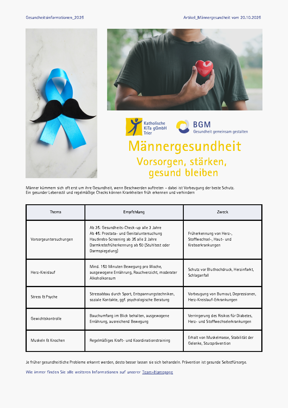 Gesundheitsinformation Männergesundheit 02/26 (c) Katholische KiTa gGmbH Trier Gesundheitsinformation Männergesundheit 02/26
