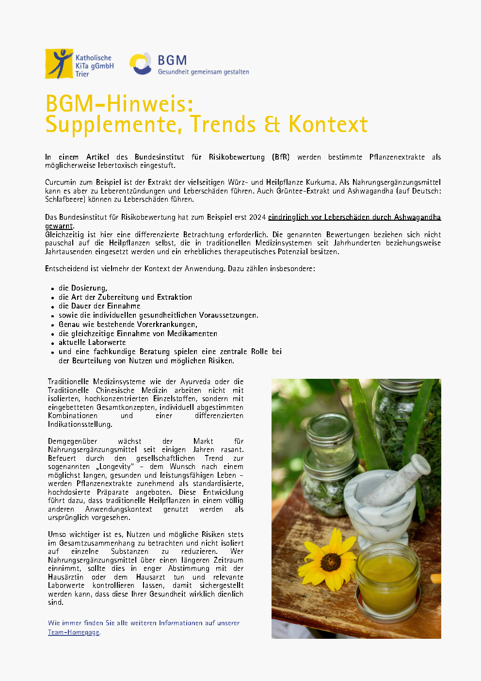 Gesundheitsinformation Nahrungsergänzungen 03/26 (c) Katholische KiTa gGmbH Trier Gesundheitsinformation Nahrungsergänzungen 03/26