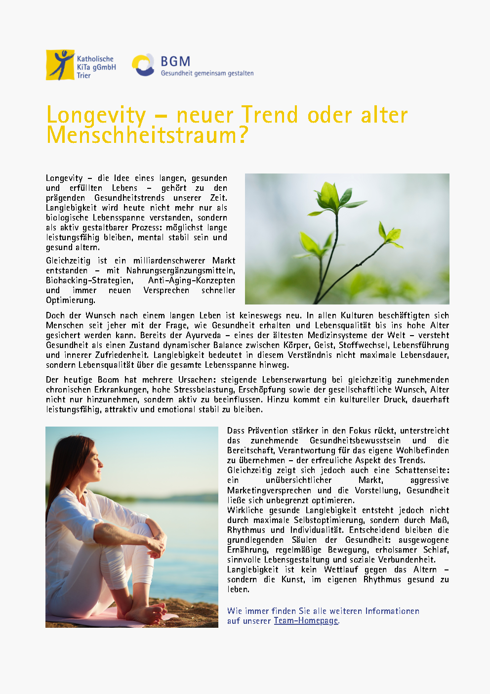 Gesundheitsinformation Longevity 04/26 (c) Katholische KiTa gGmbH Trier Gesundheitsinformation Longevity 04/26