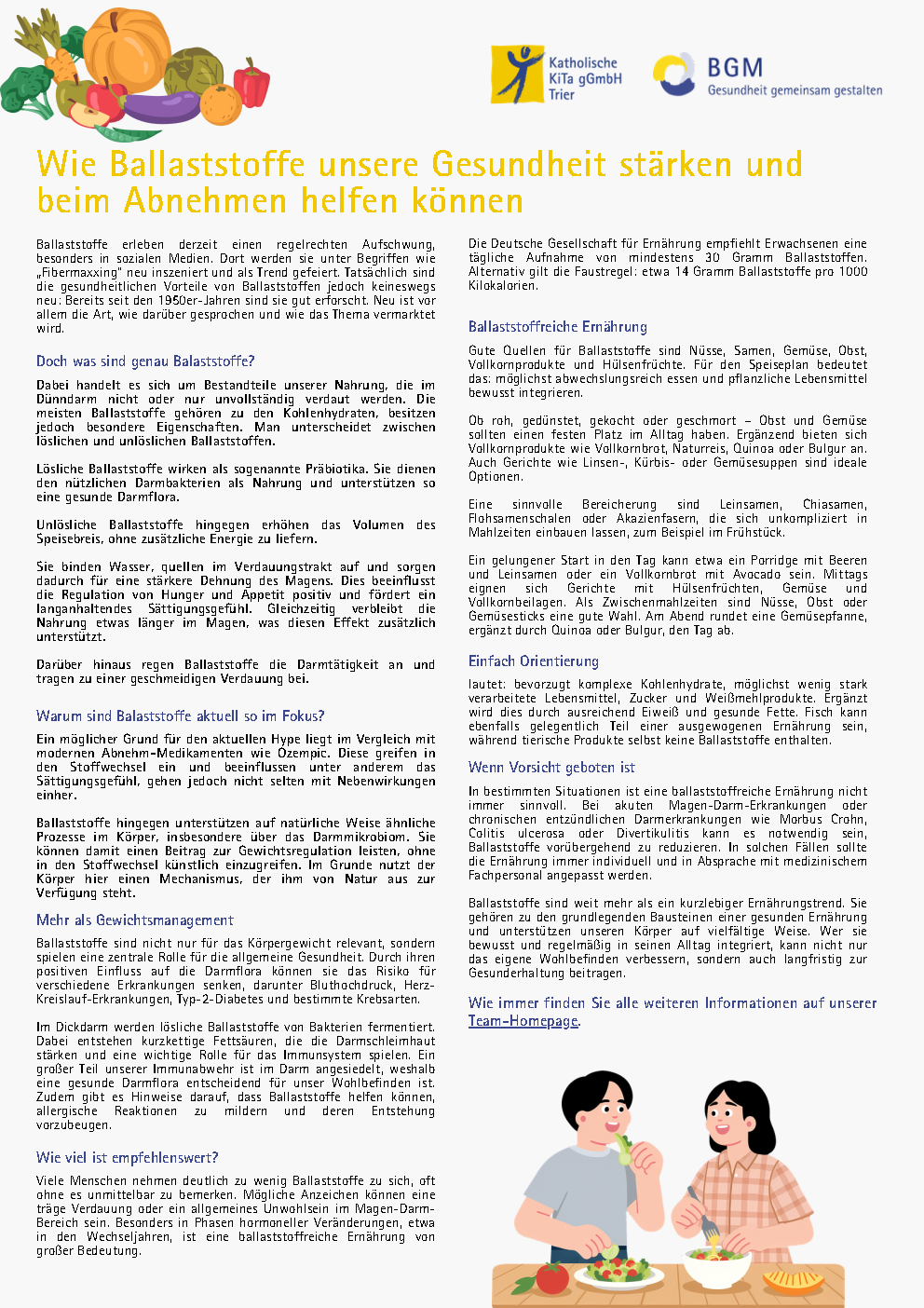 Gesundheitsinformation Ballaststoffe 09/26 (c) Katholische KiTa gGmbH Trier Gesundheitsinformation Ballaststoffe 09/26